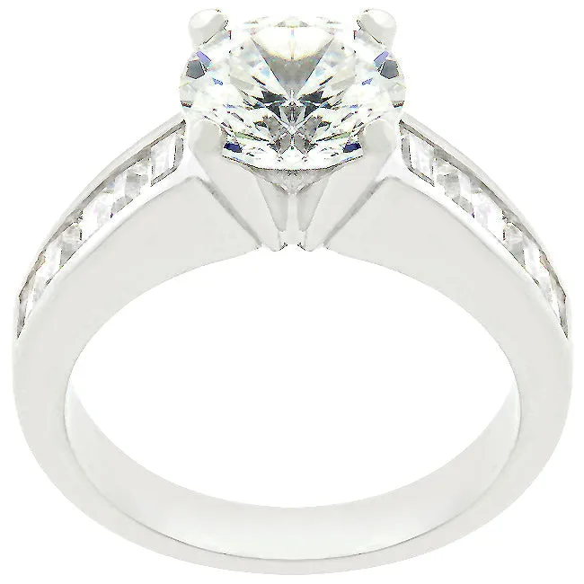 LOVCIA Timeless Rhodium-Plated Cubic Zirconia Engagement Ring