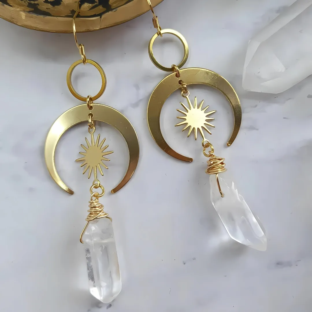 Lunar Aura Quartz Crescent Earrings