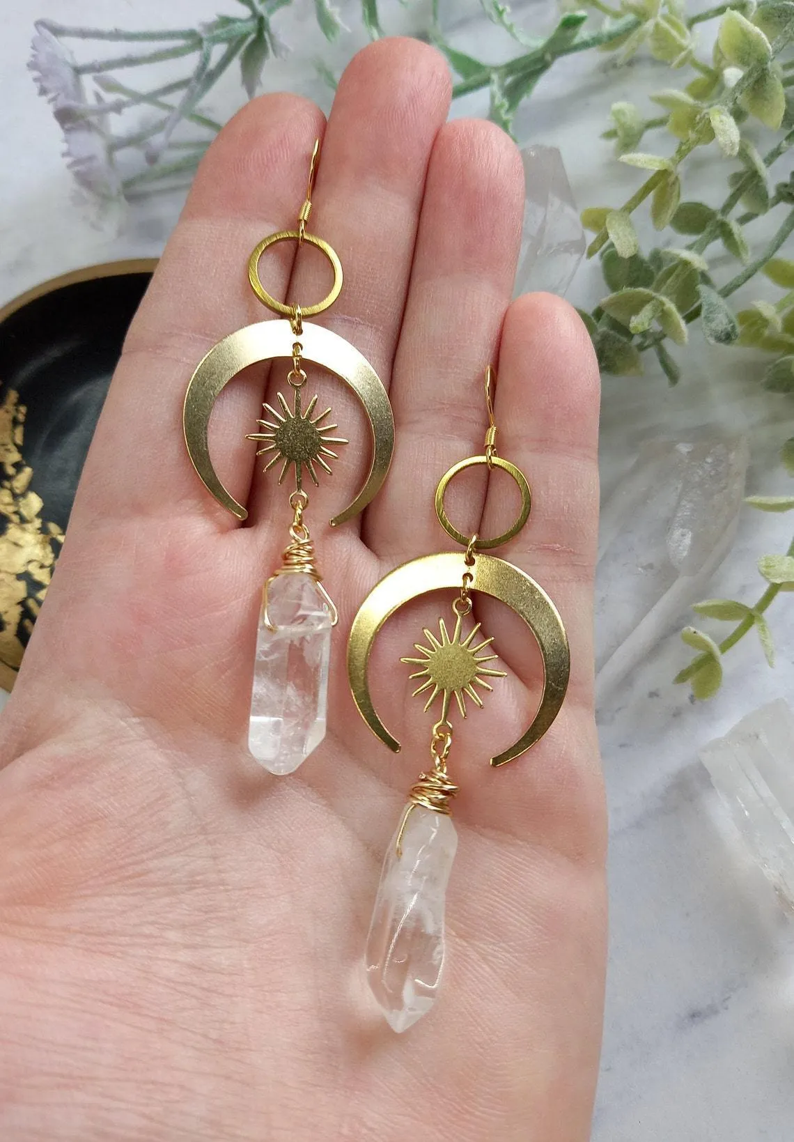 Lunar Aura Quartz Crescent Earrings