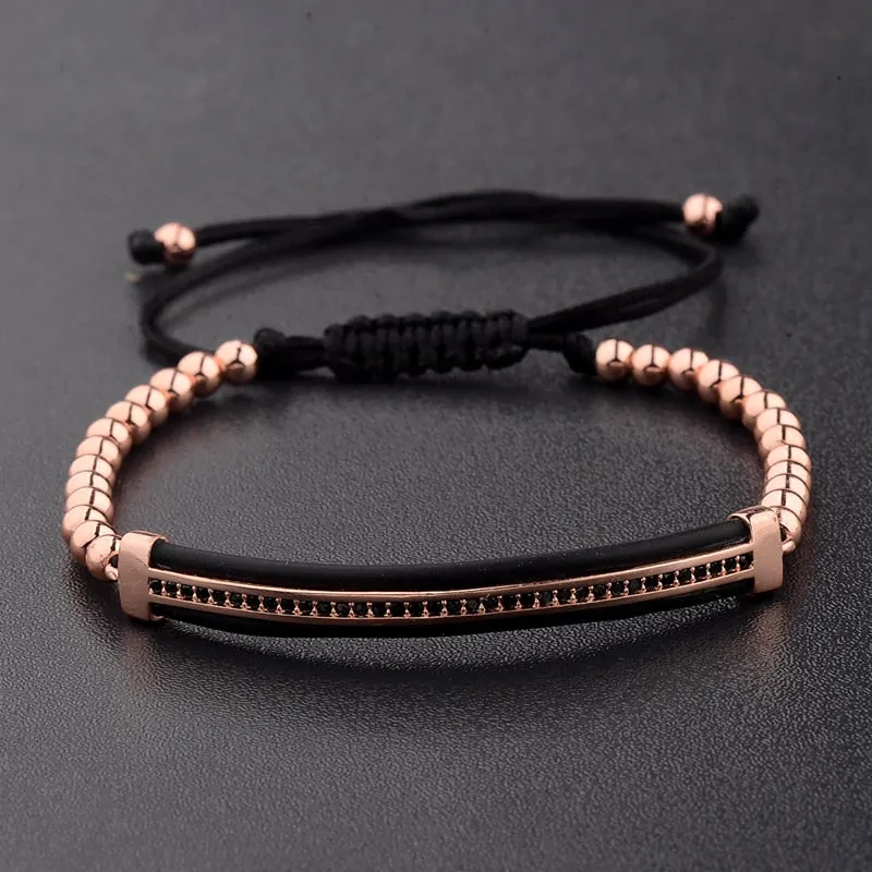 Luxury CZ Black ZirconCopper Beads Macrame Men Bracelets