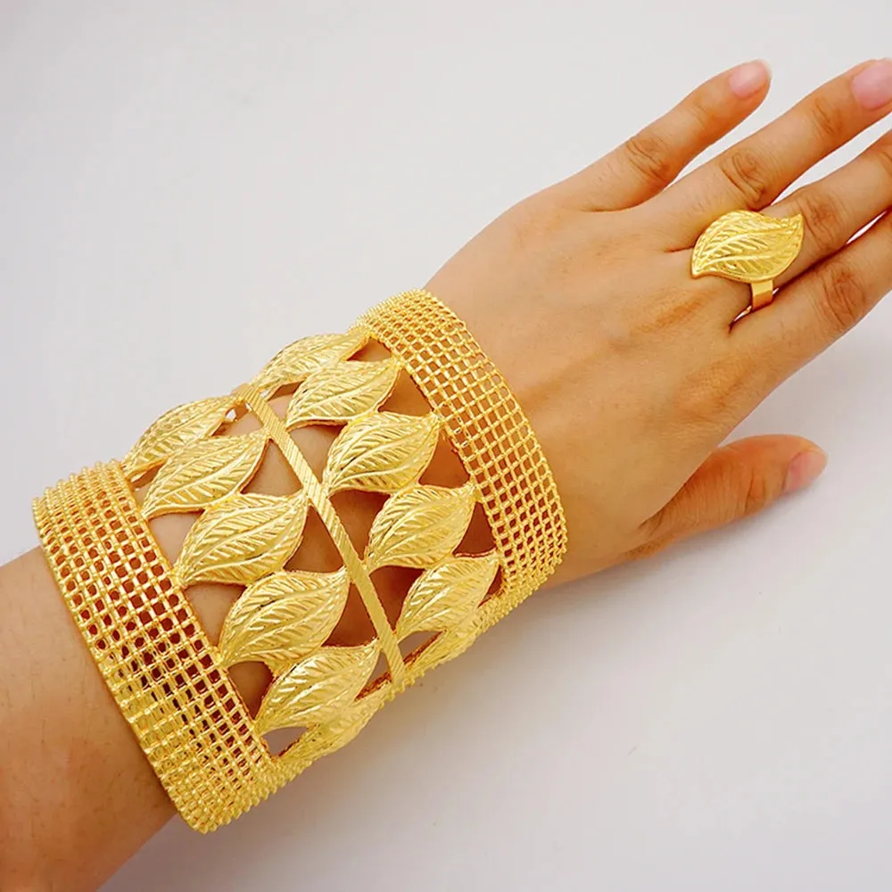 Luxury Dubai Female Big Gold Color Bangles For Women Wedding Bride Bracelet