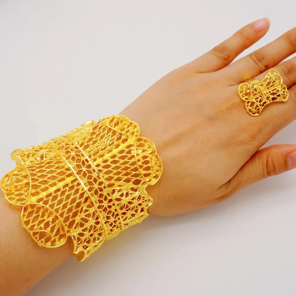 Luxury Dubai Female Big Gold Color Bangles For Women Wedding Bride Bracelet