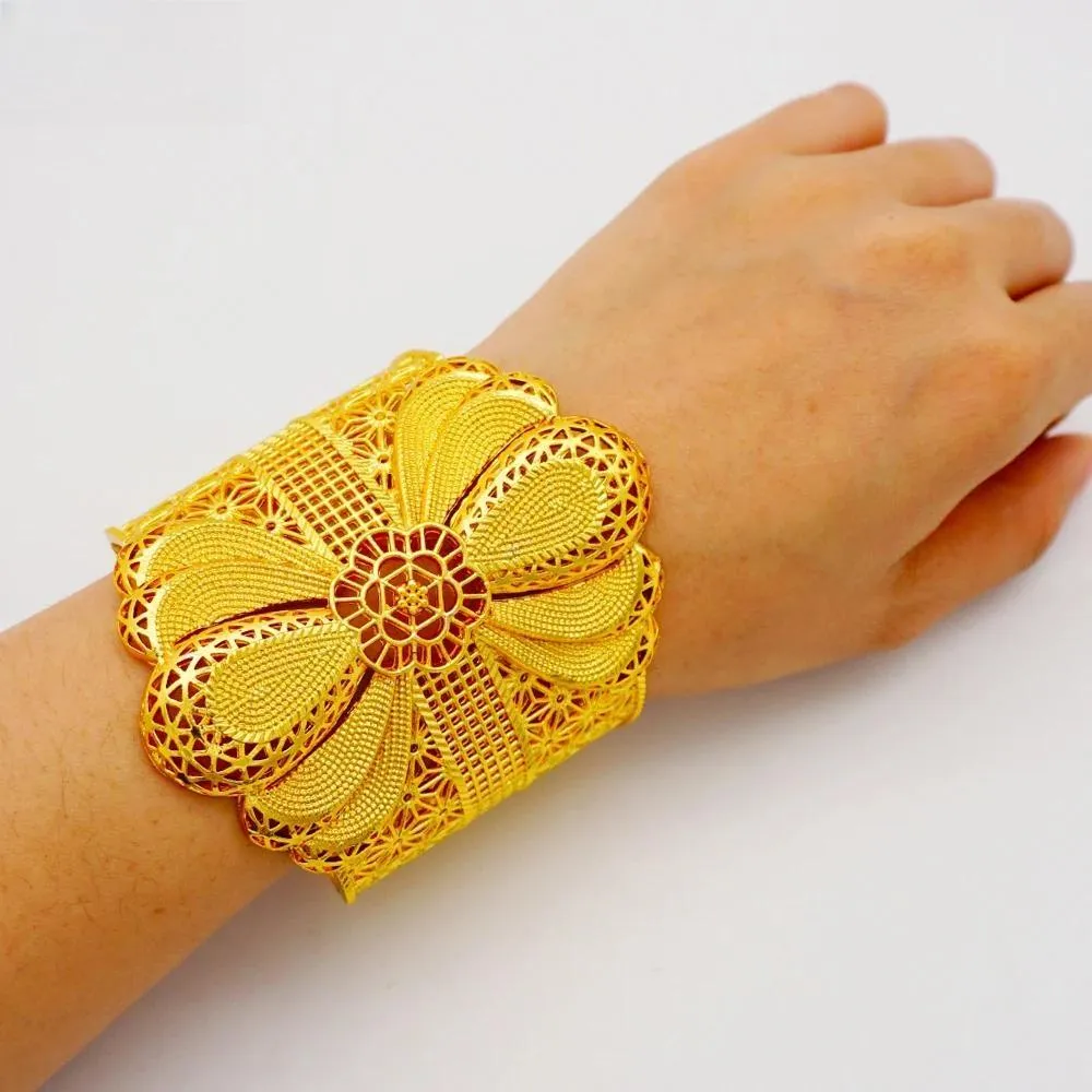 Luxury Dubai Female Big Gold Color Bangles For Women Wedding Bride Bracelet