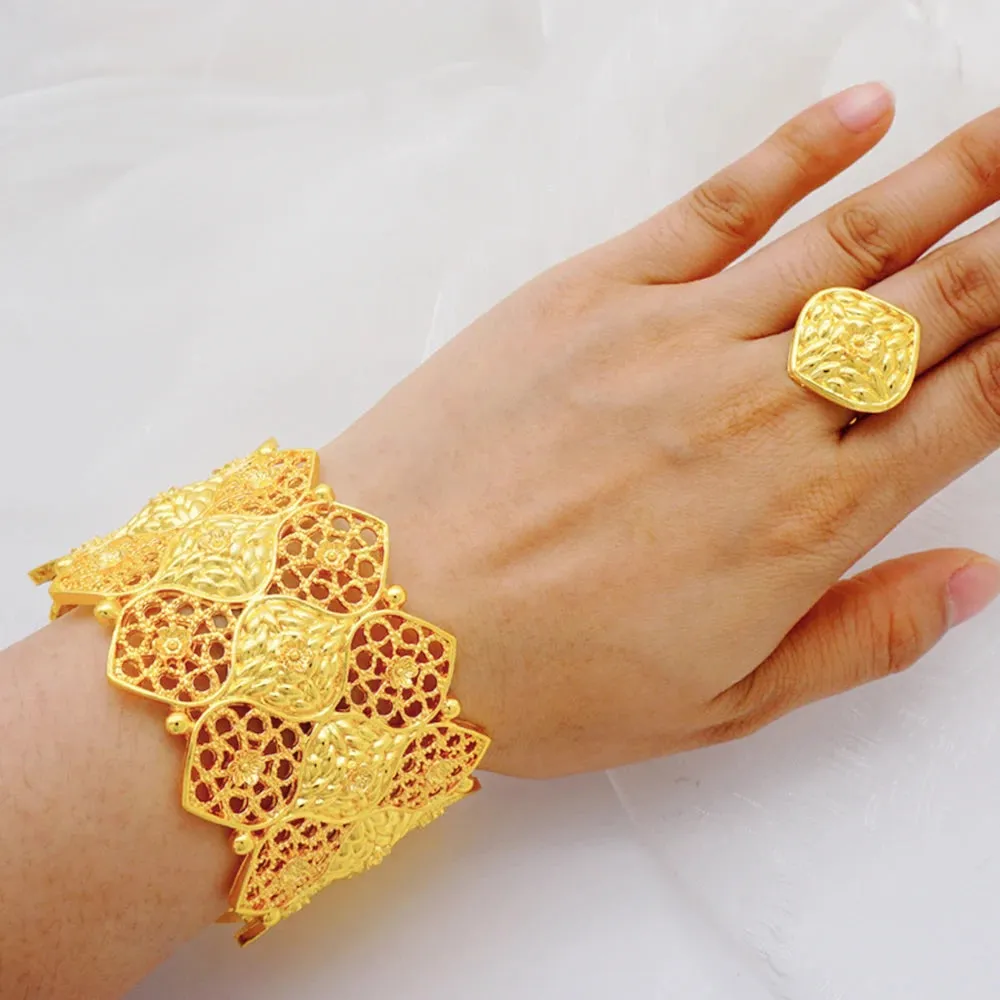 Luxury Dubai Female Big Gold Color Bangles For Women Wedding Bride Bracelet