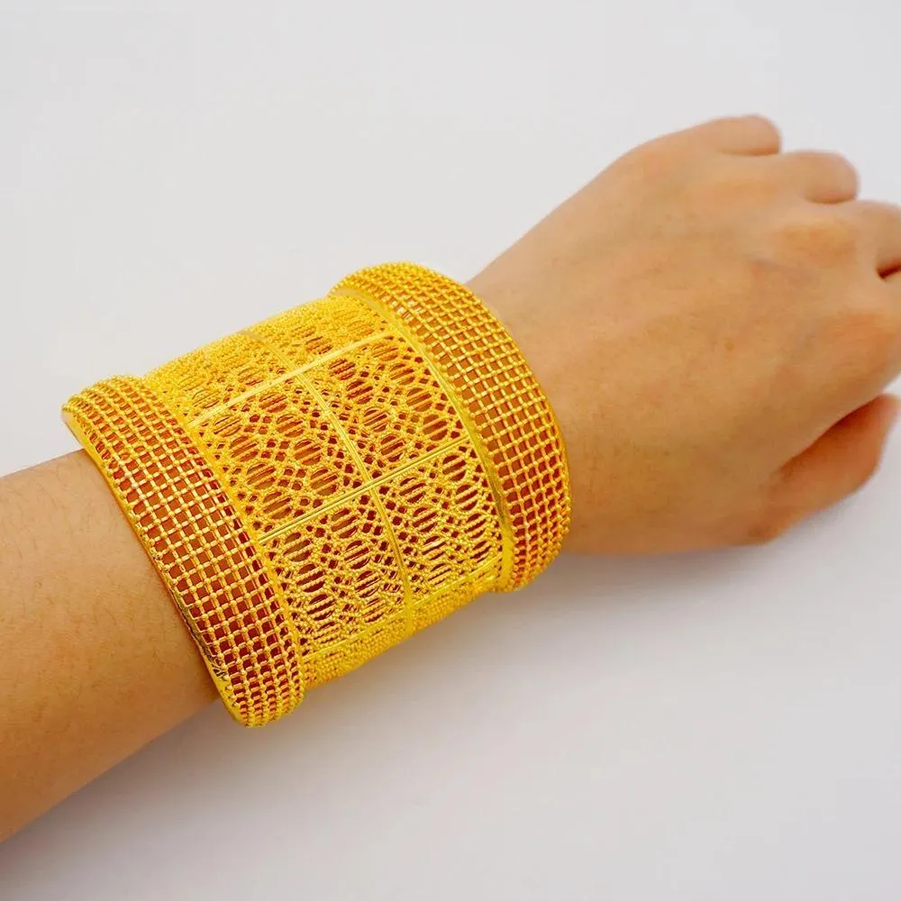 Luxury Dubai Female Big Gold Color Bangles For Women Wedding Bride Bracelet