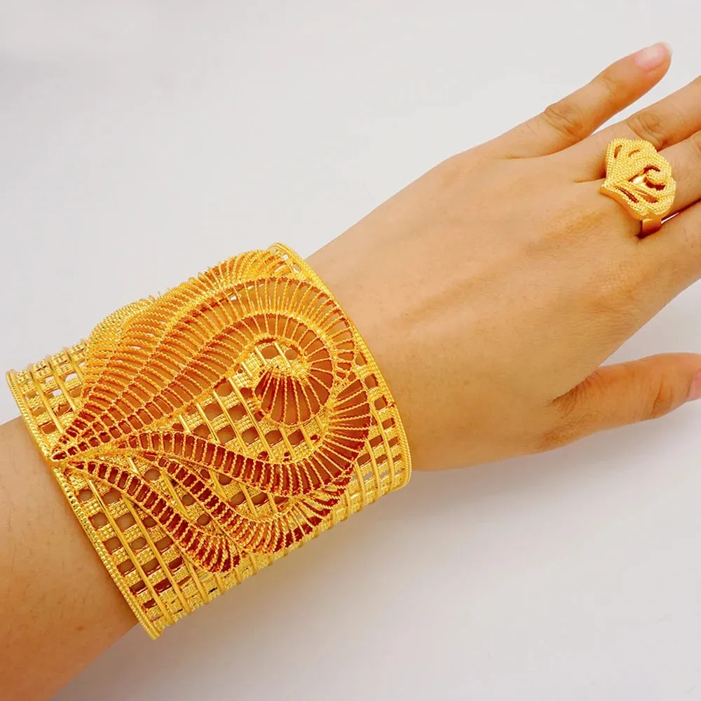 Luxury Dubai Female Big Gold Color Bangles For Women Wedding Bride Bracelet