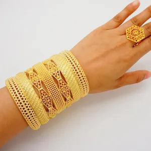 Luxury Dubai Female Big Gold Color Bangles For Women Wedding Bride Bracelet