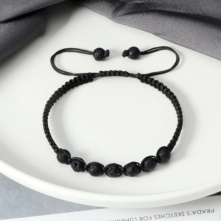 Macrame Bracelet Set Black Lava Rock Handmade Wrist Accessory