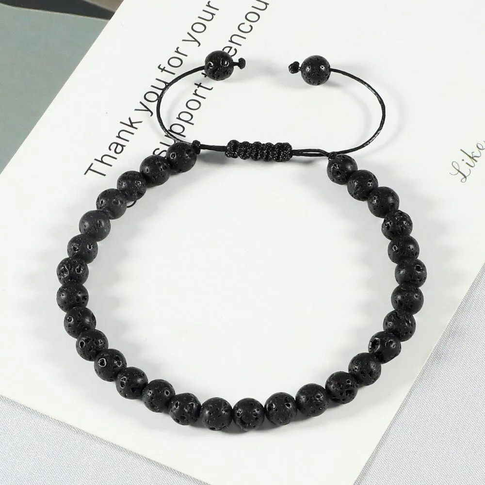 Macrame Bracelet Set Black Lava Rock Handmade Wrist Accessory