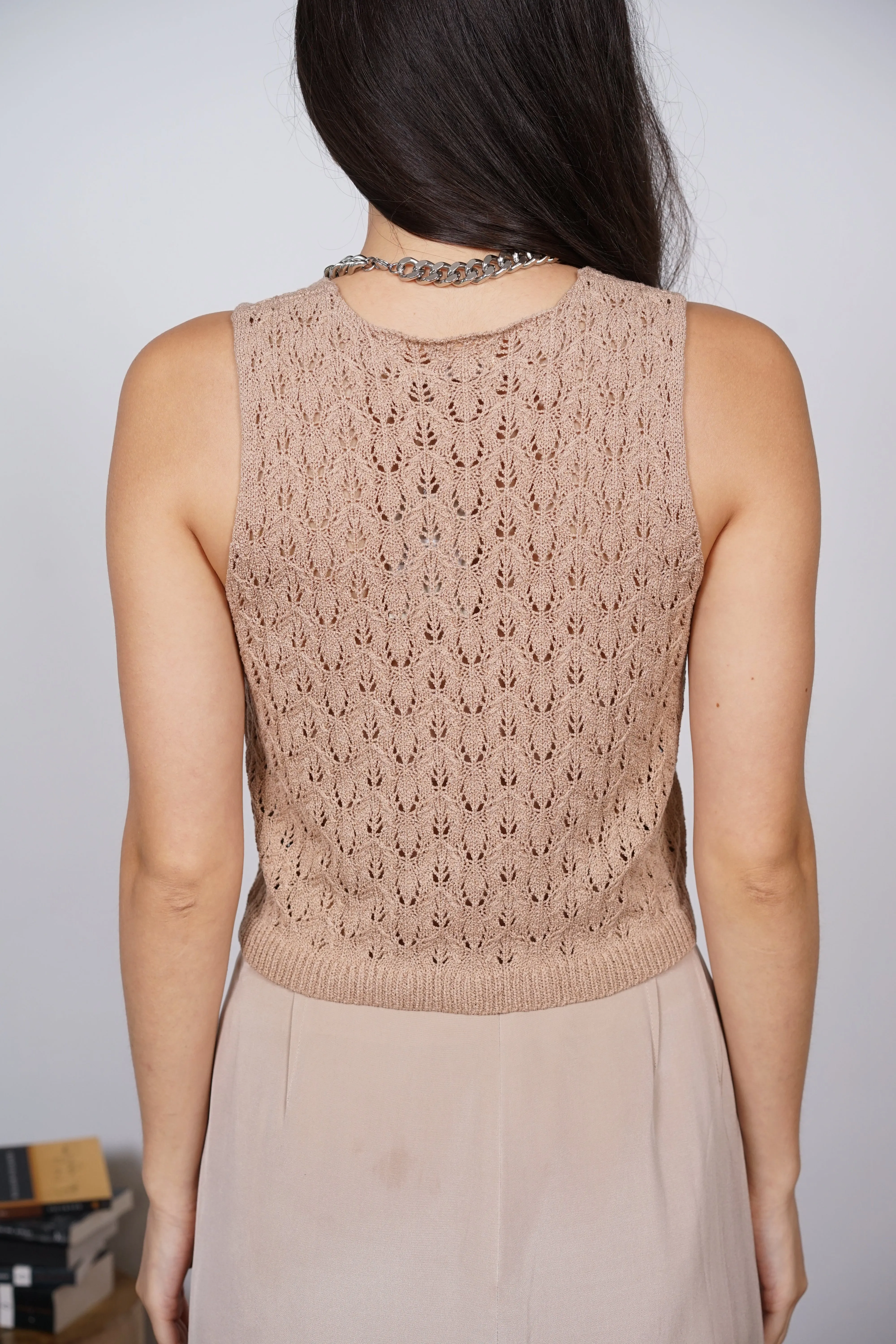 Macrame Knit Tank Top in Camel