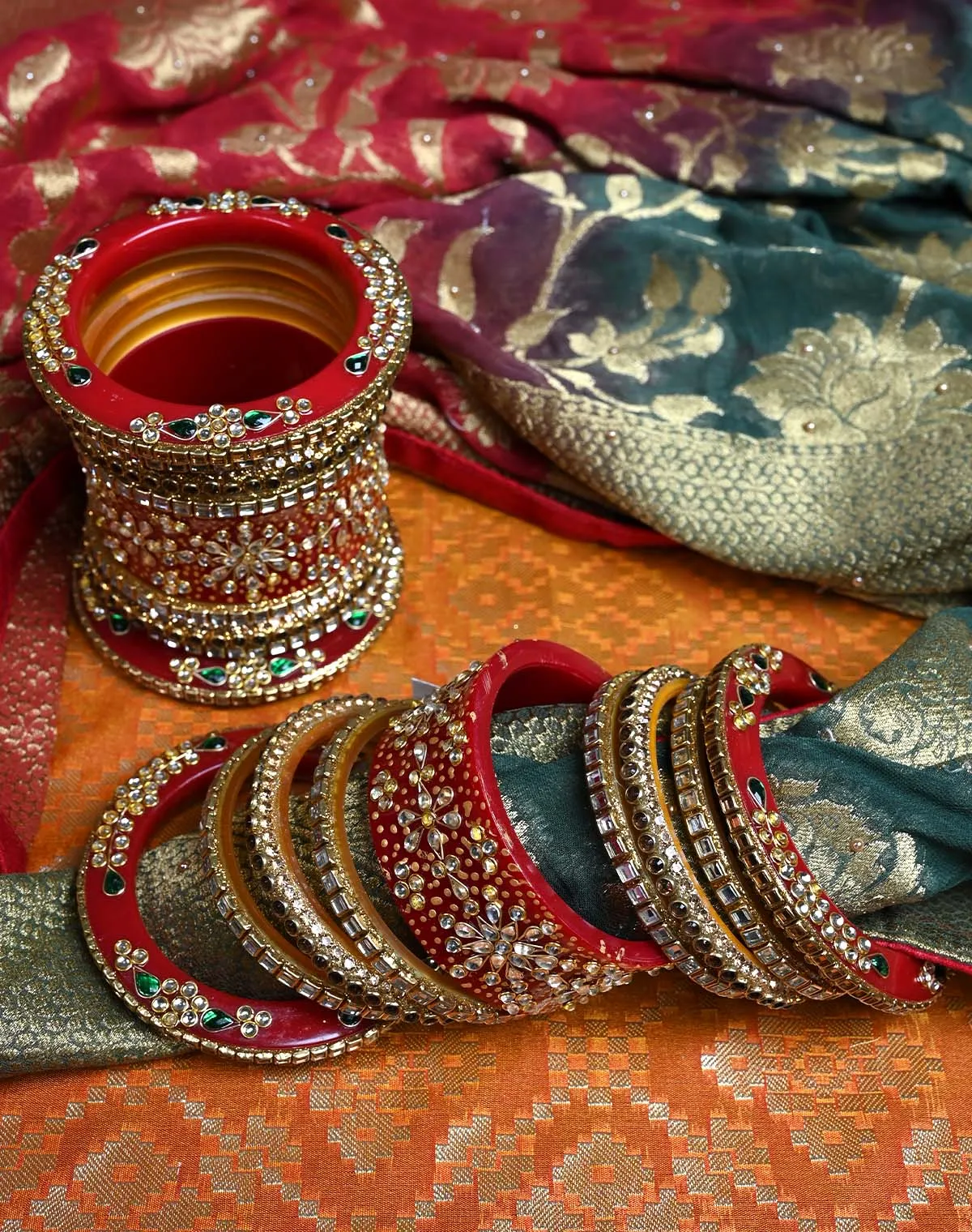 Mandakini Red Kada's With Fine Kundan And Stone Work Punjabi Chura