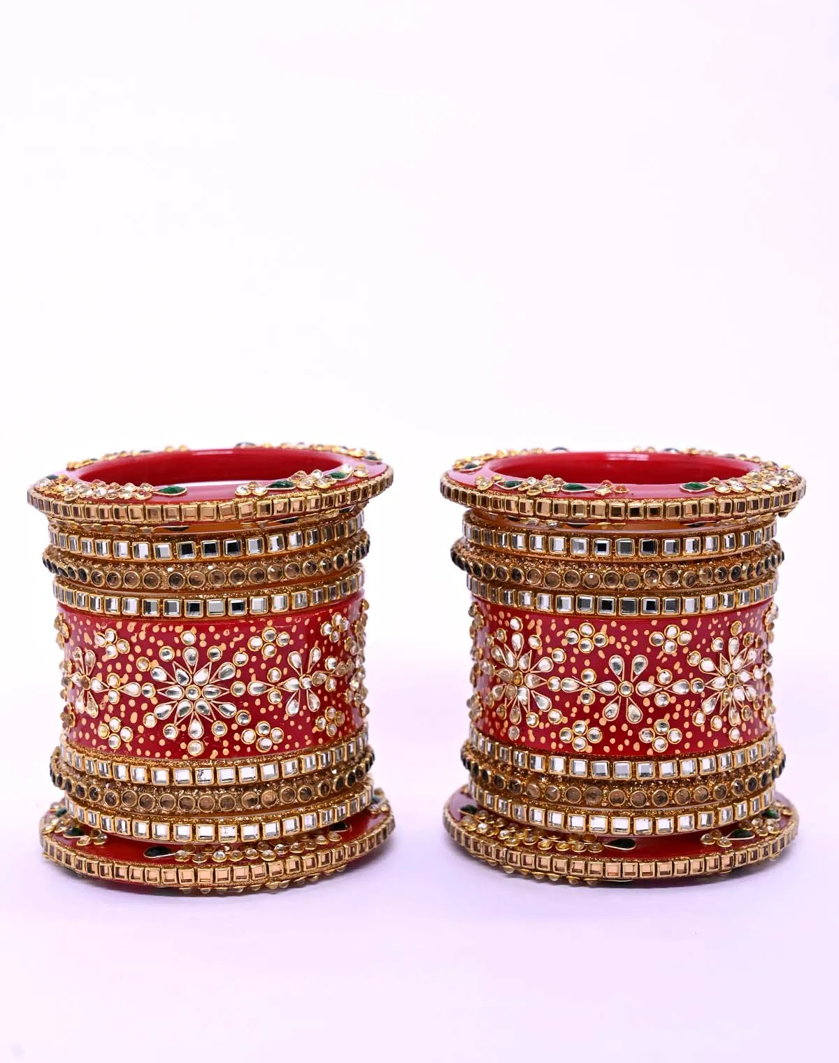 Mandakini Red Kada's With Fine Kundan And Stone Work Punjabi Chura