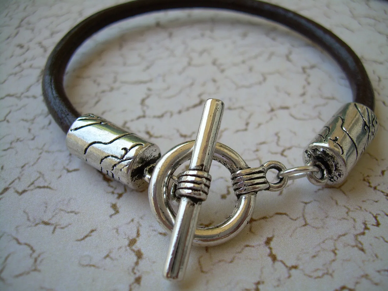 Mens Brown Toggle Clasp Leather Bracelet  Urban Survival Gear USA TSB08T