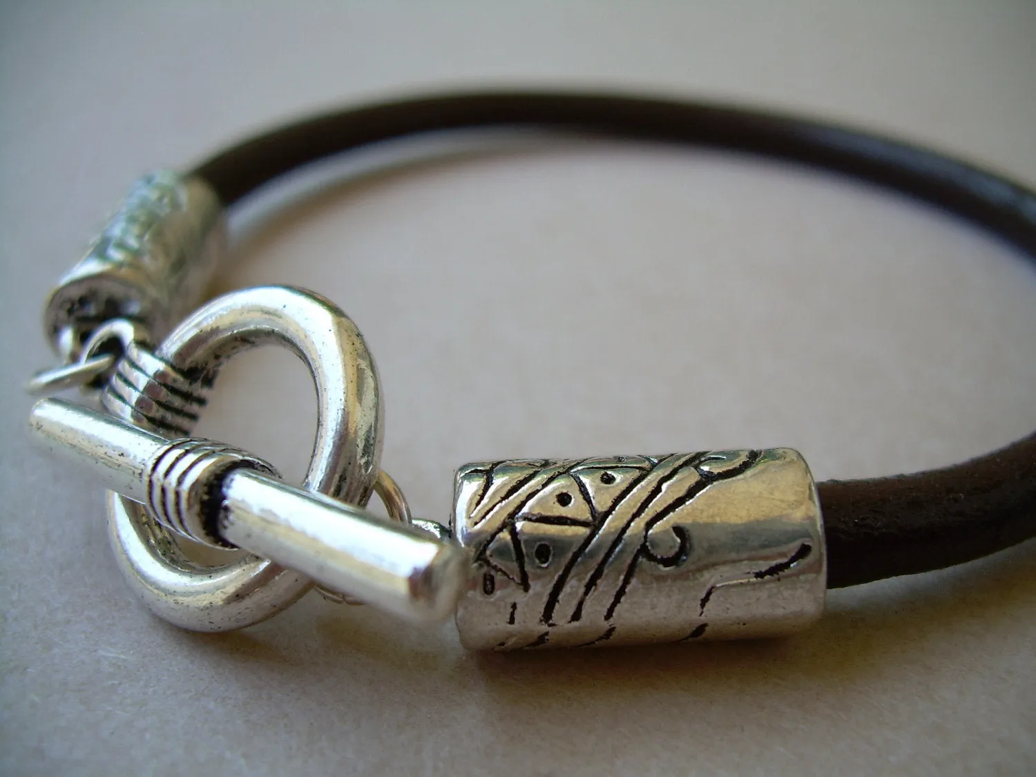 Mens Brown Toggle Clasp Leather Bracelet  Urban Survival Gear USA TSB08T