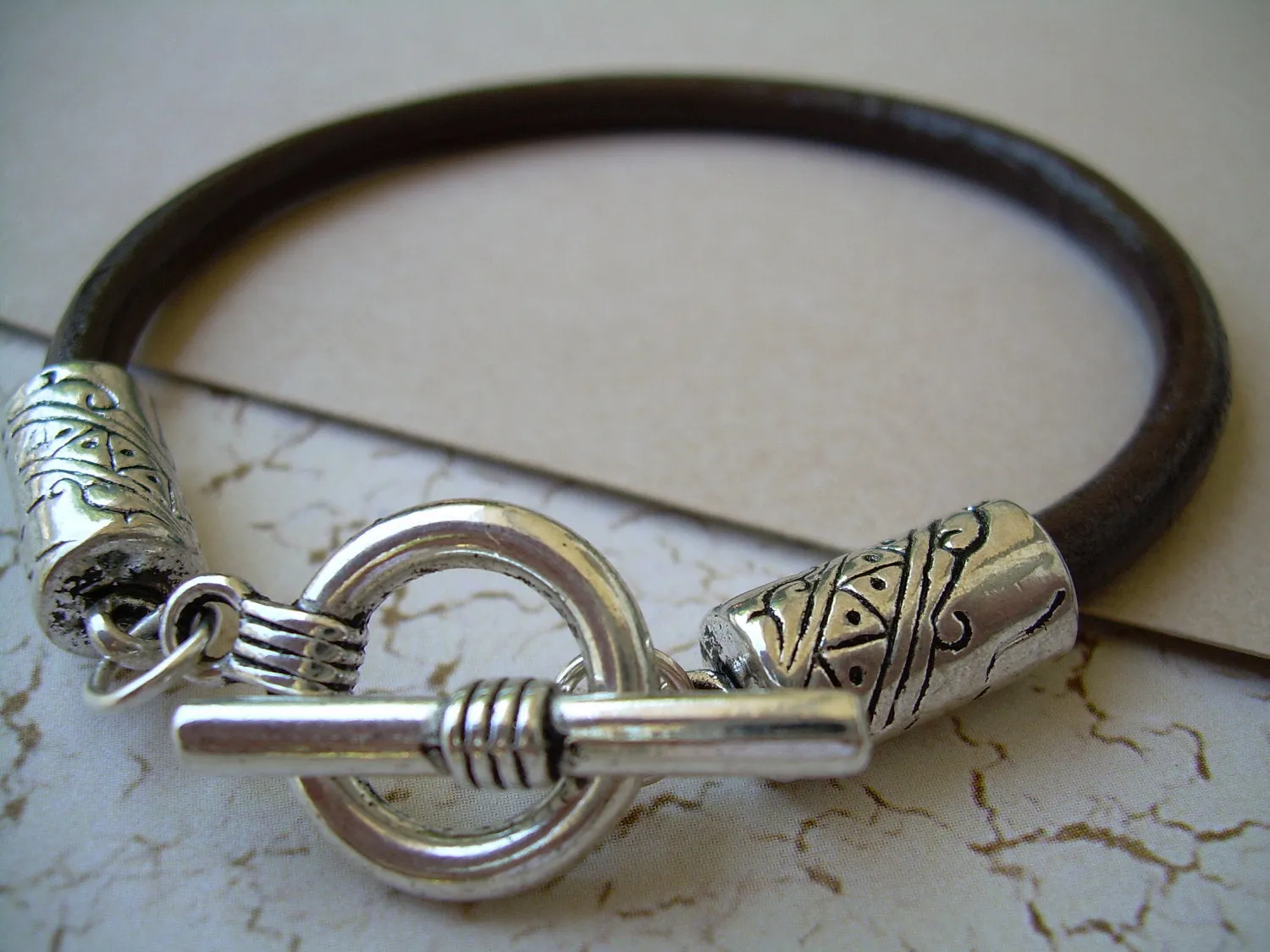Mens Brown Toggle Clasp Leather Bracelet  Urban Survival Gear USA TSB08T