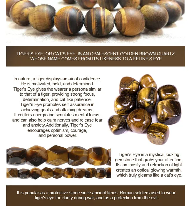 Men's Skull Bracelet Natural Tiger's Eye Stone with Gold Plated Silver Charm
