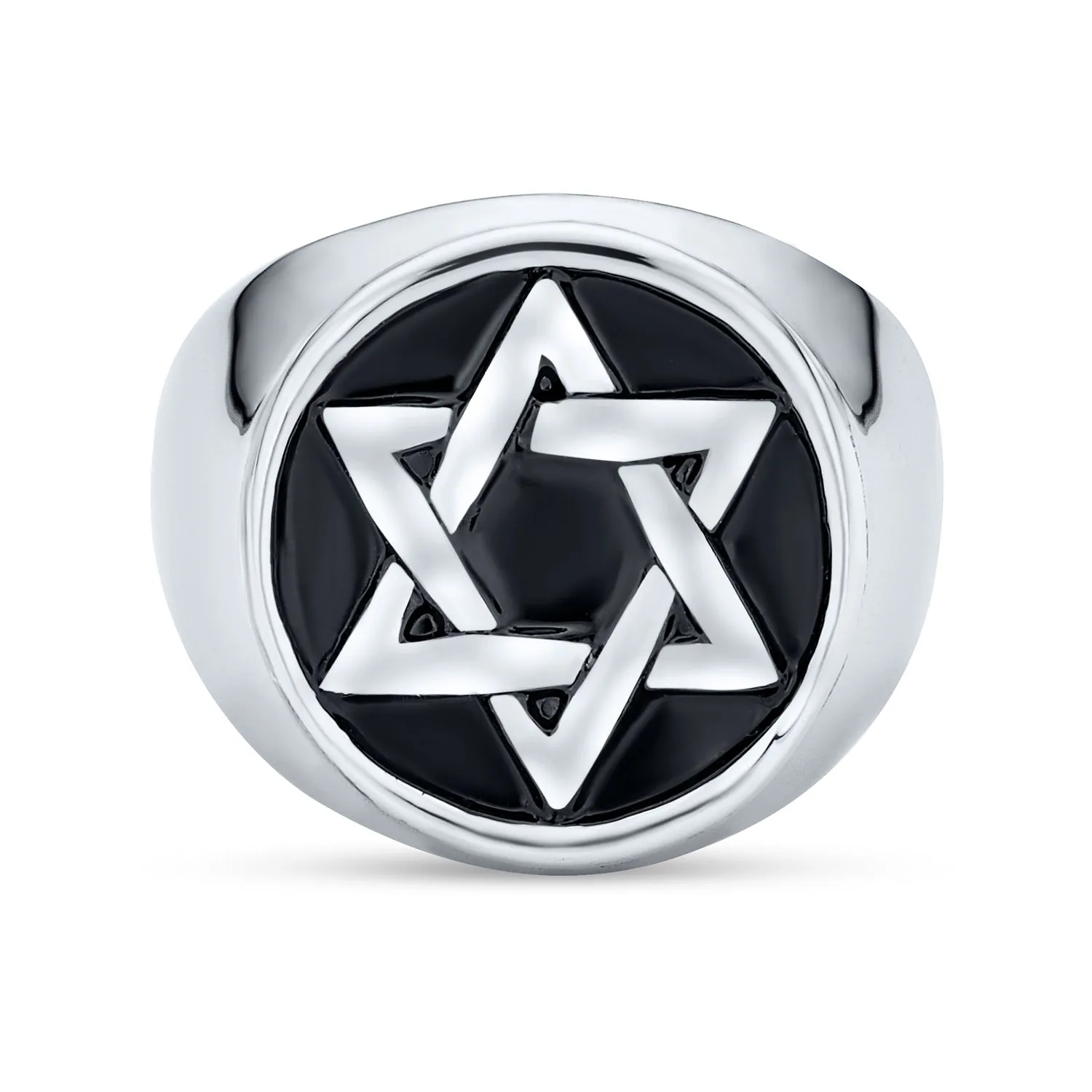 Mens Stainless Steel Magen Judaic Star of David Signet Ring and Pendant Set