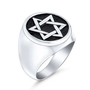 Mens Stainless Steel Magen Judaic Star of David Signet Ring and Pendant Set