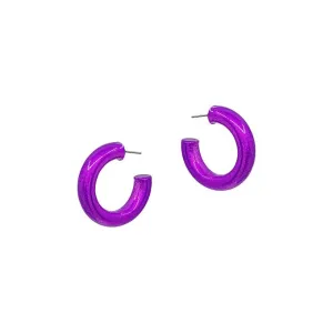 Metalic Colored Coat Hoop Earrings - Purple