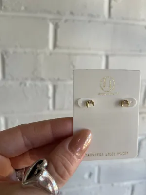 Mini Diamond Crescent Moon Stud Earrings Gold