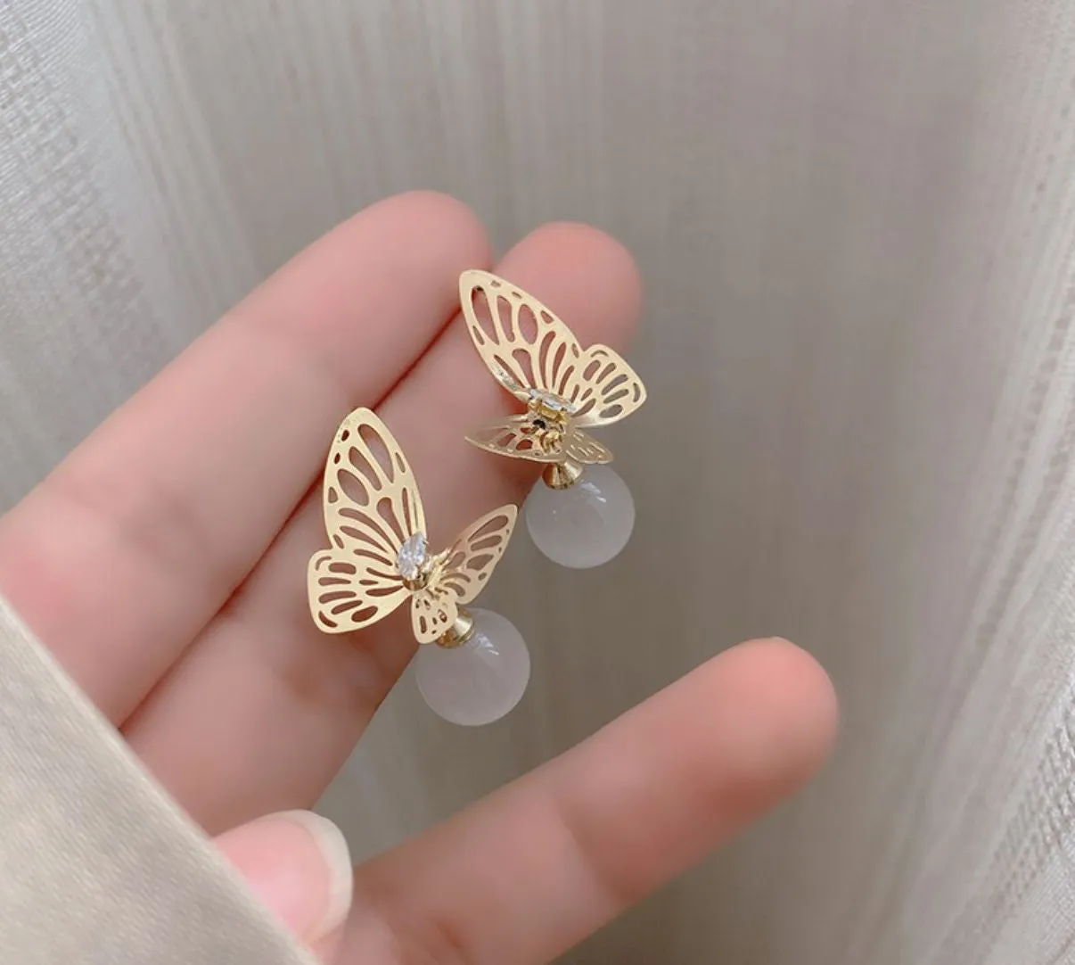 Moon Stone Butterfly Earrings