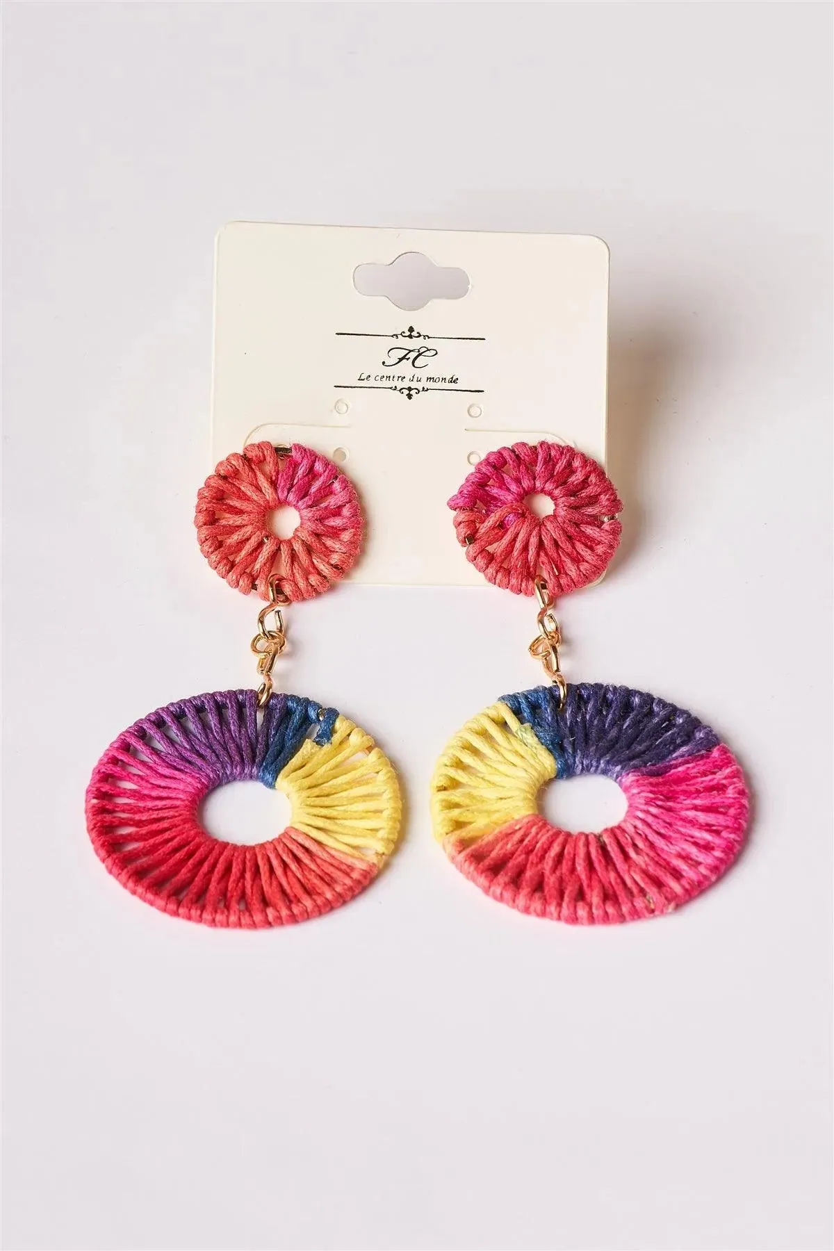 Multi-Colored Ombre Thread Weave Earrings /1 Pair