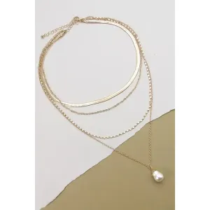 Multi Layer Pearl Charm Drop Necklace