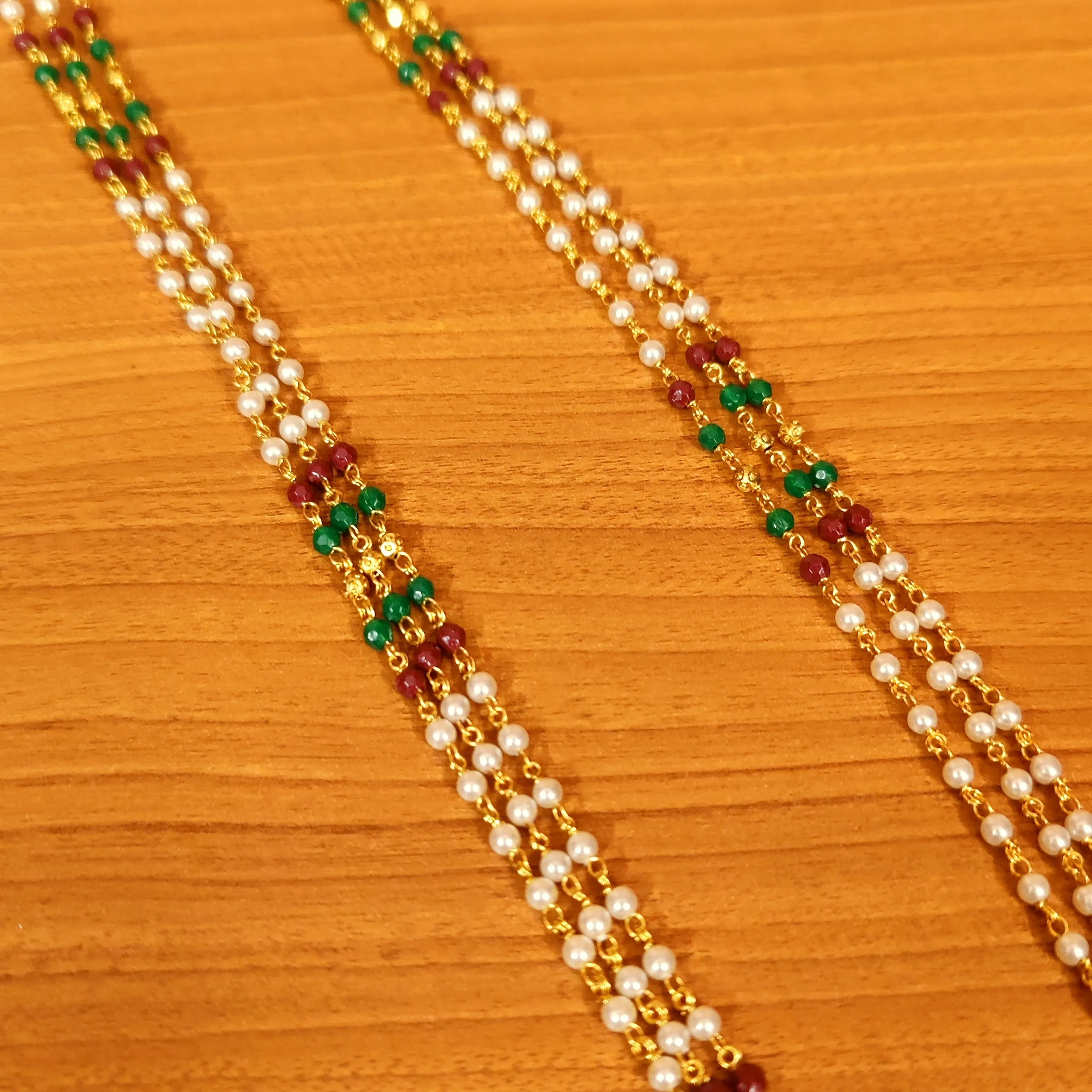 Multicolour Polki 3 Line Necklace
