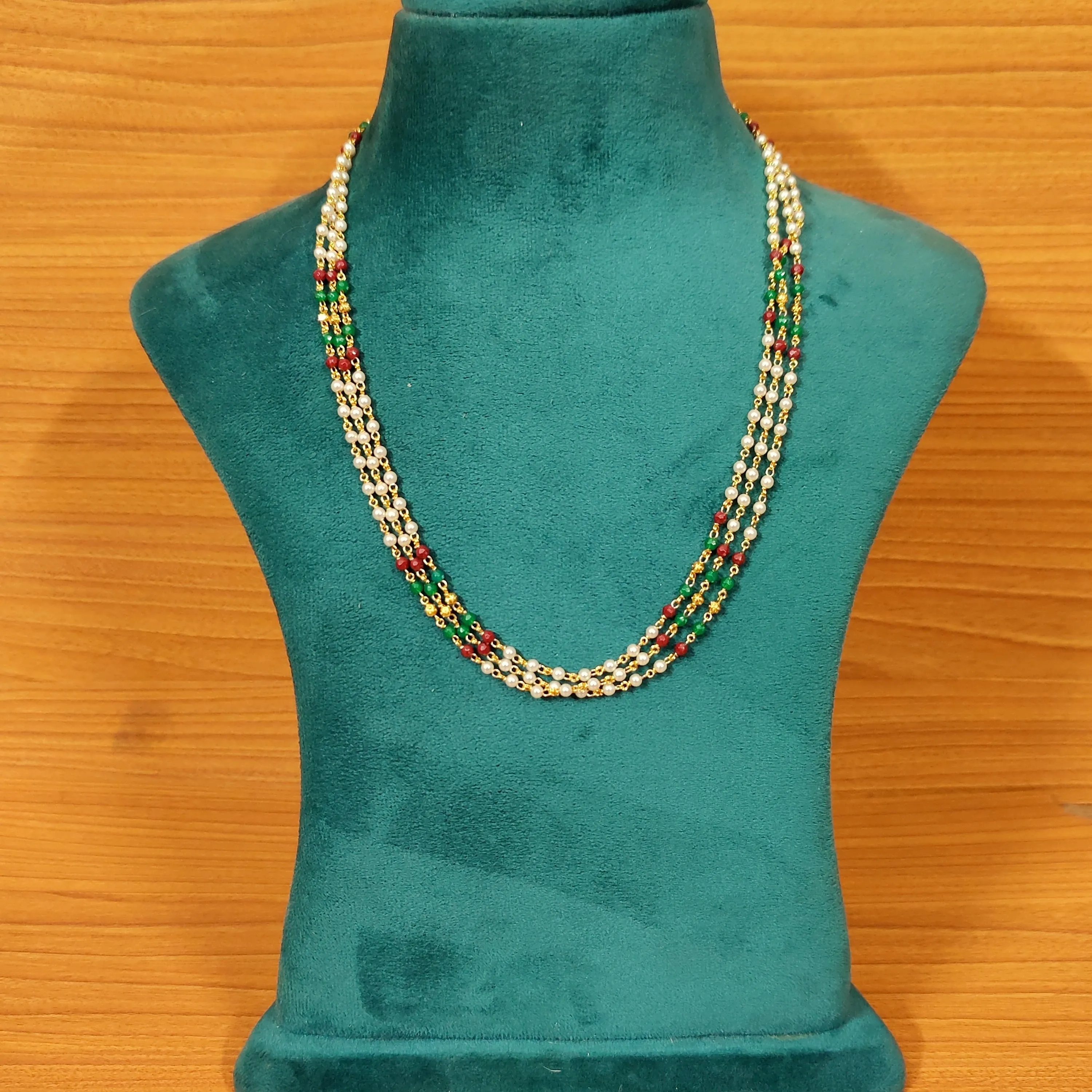 Multicolour Polki 3 Line Necklace