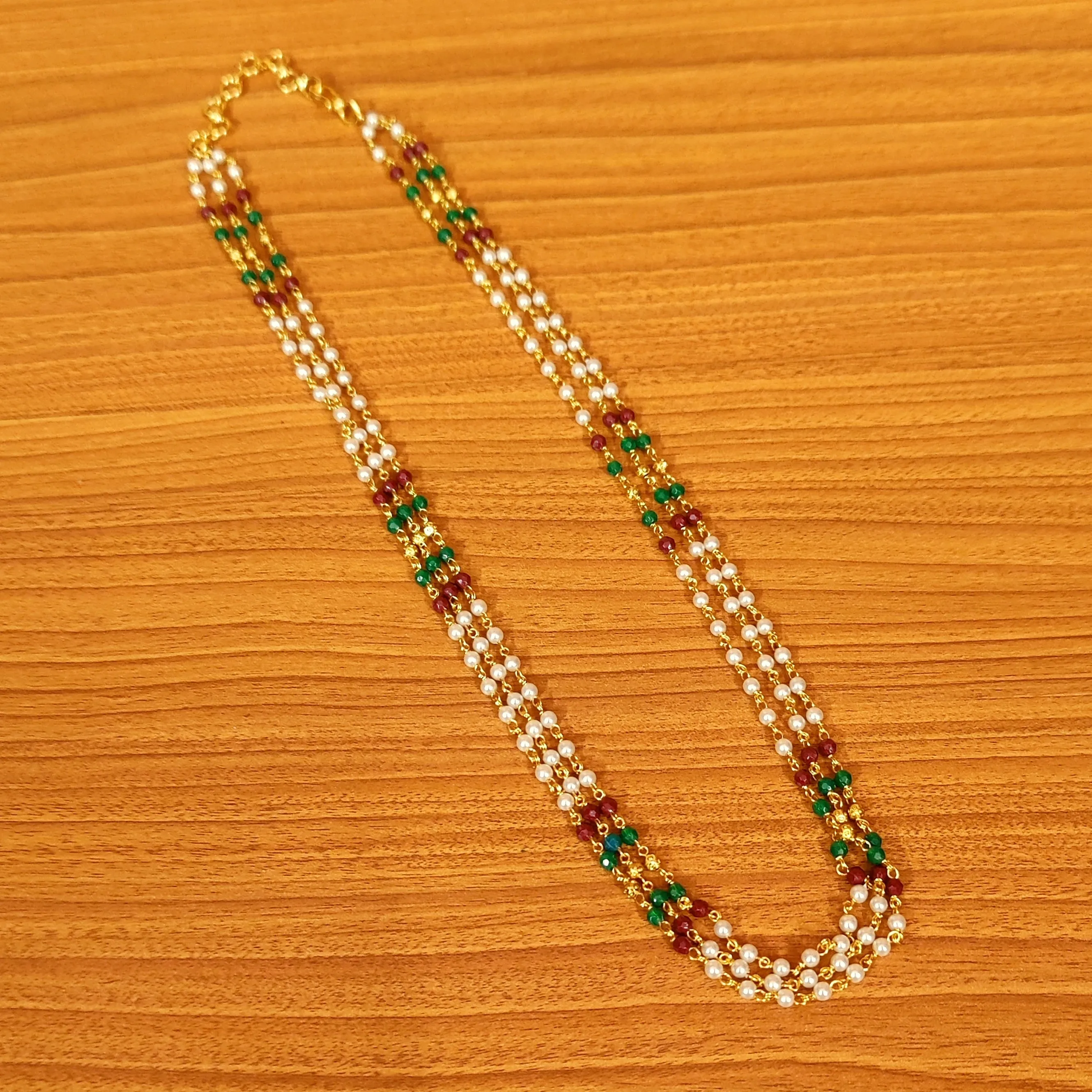 Multicolour Polki 3 Line Necklace