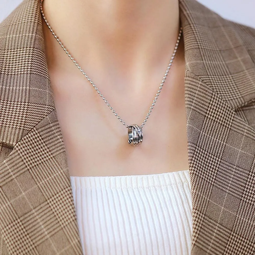 Multilayer 2 piece Swirl Pendant Necklace in White Gold Layered Steel Jewellery