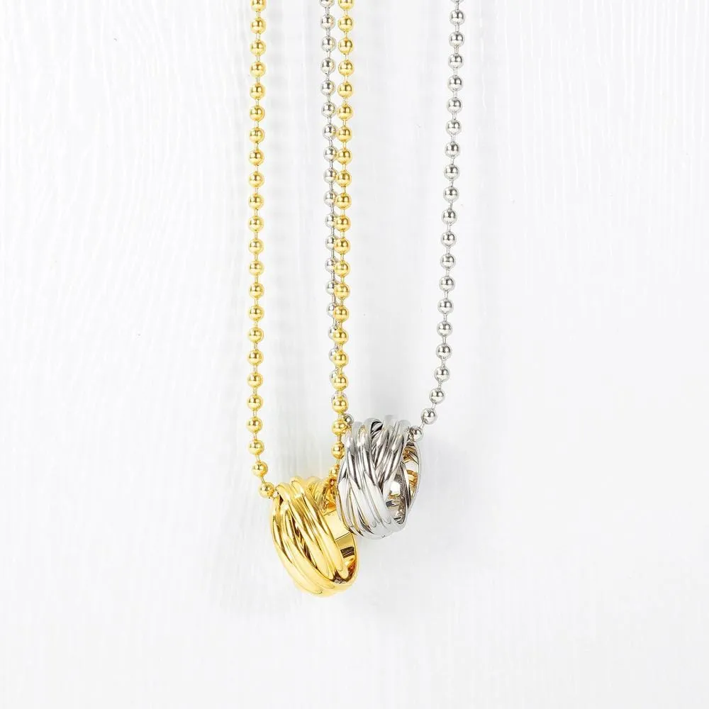 Multilayer 2 piece Swirl Pendant Necklace in White Gold Layered Steel Jewellery