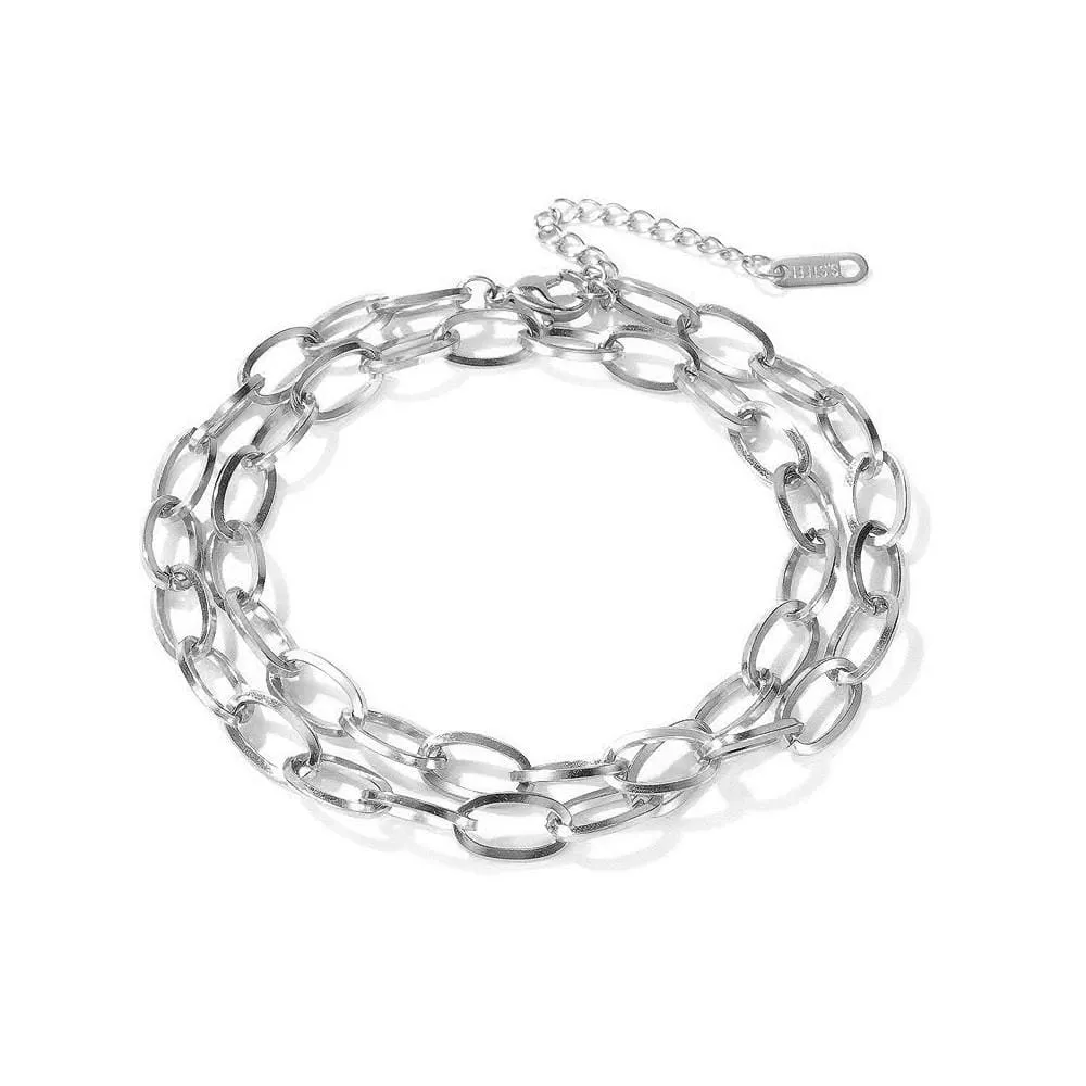 Multilayer 2 piece Swirl Pendant Necklace in White Gold Layered Steel Jewellery