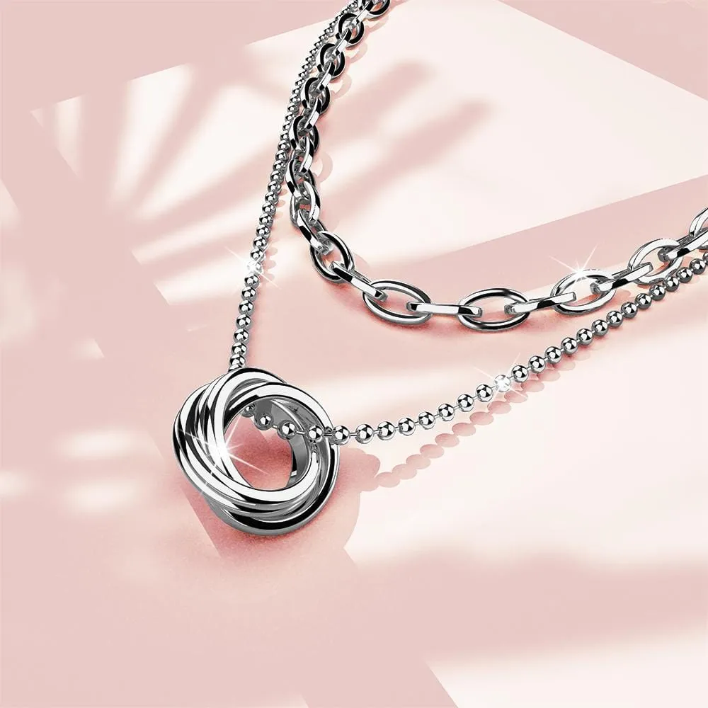 Multilayer 2 piece Swirl Pendant Necklace in White Gold Layered Steel Jewellery