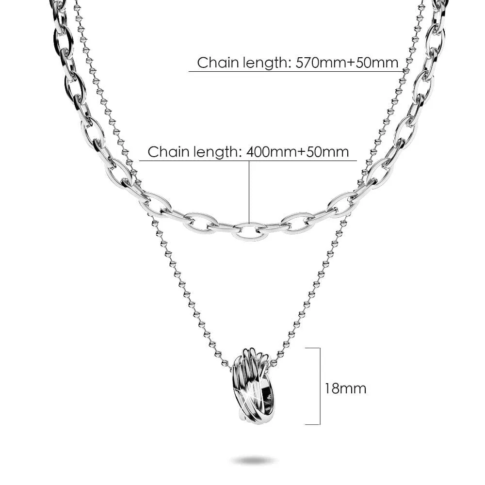 Multilayer 2 piece Swirl Pendant Necklace in White Gold Layered Steel Jewellery
