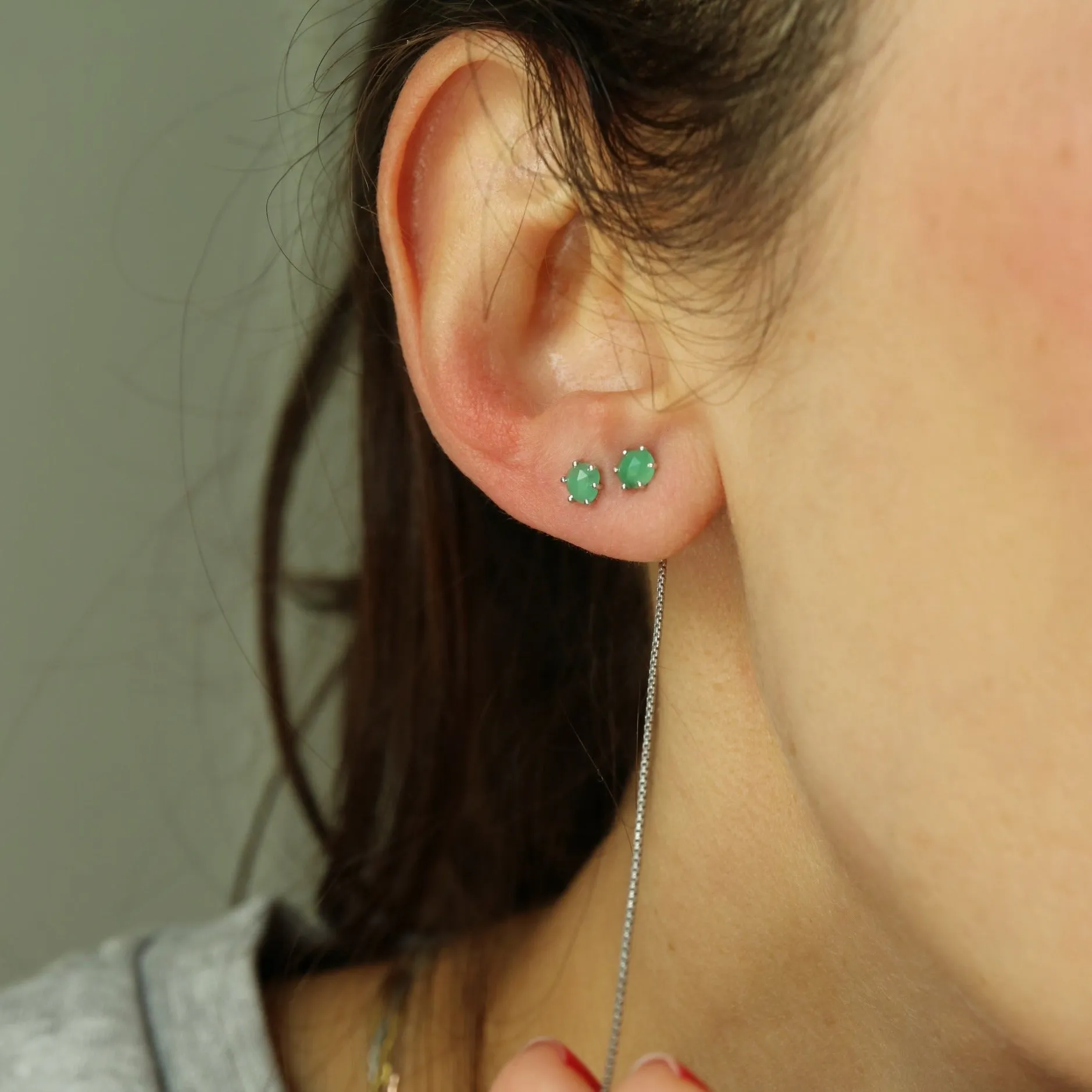 Natural Emerald Chic Chain Silver Earrings