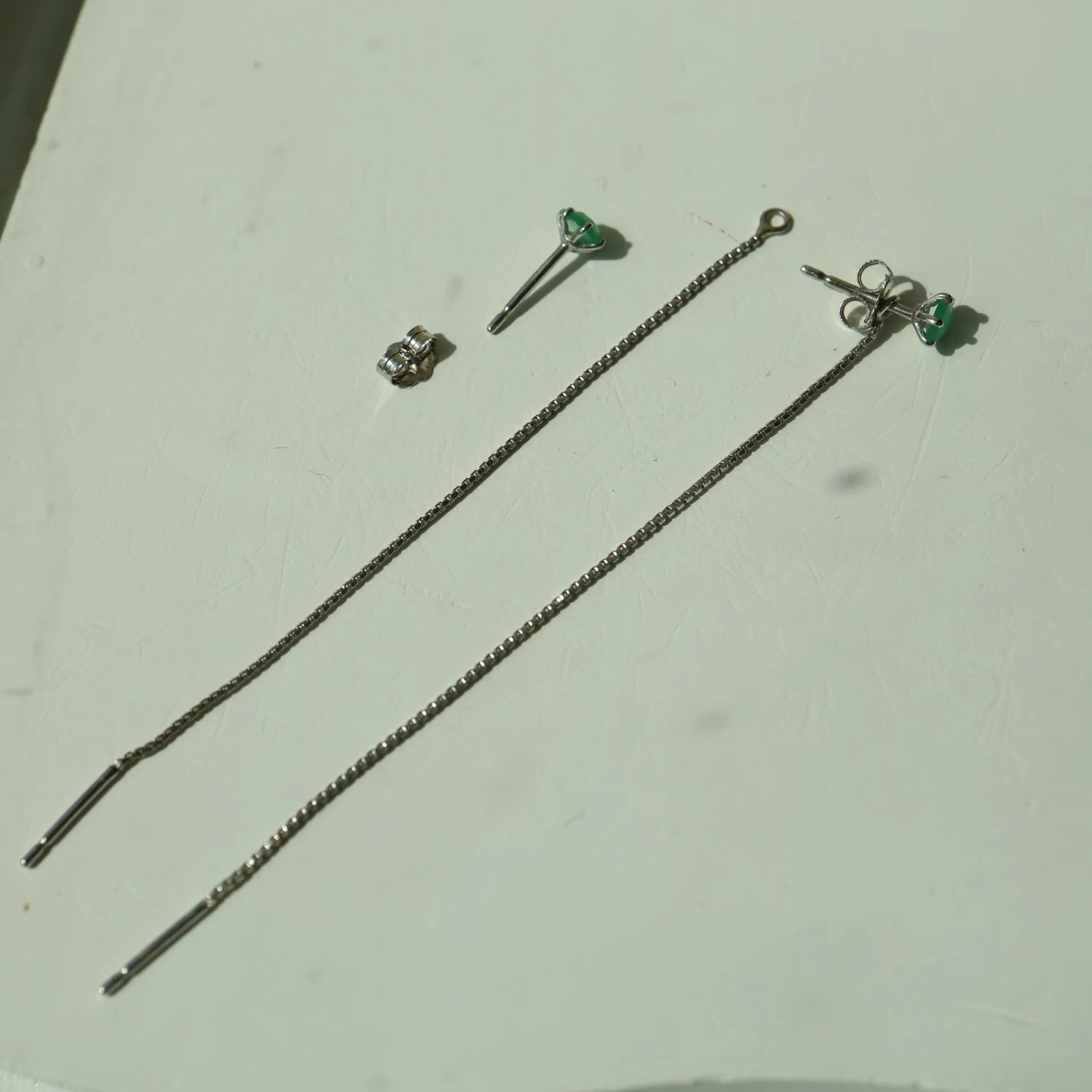 Natural Emerald Chic Chain Silver Earrings