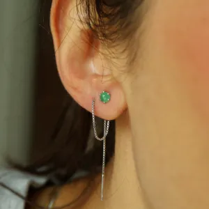 Natural Emerald Chic Chain Silver Earrings