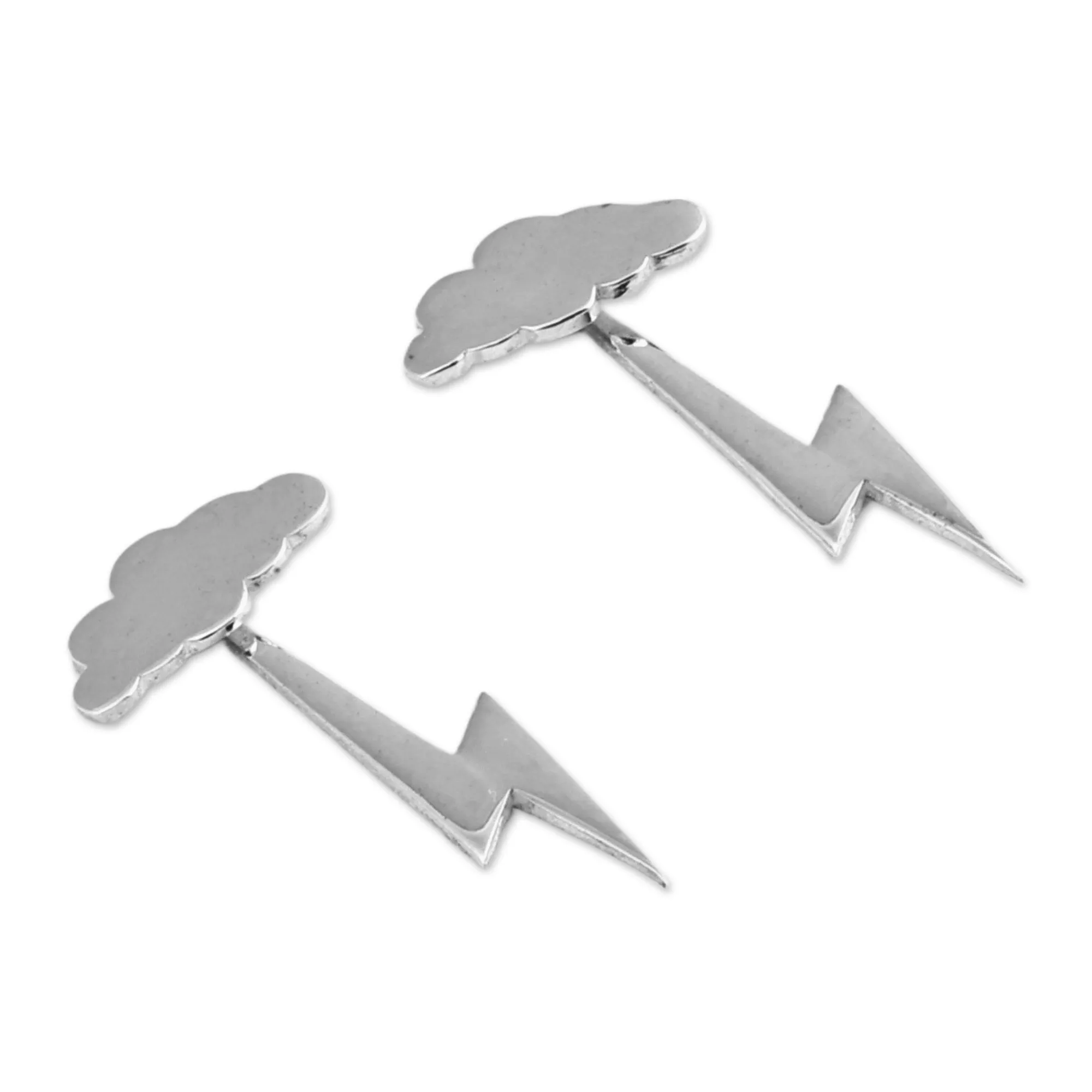 Nature-Themed Bolt Sterling Silver Ear Jacket Earrings - Style Thunder | NOVICA