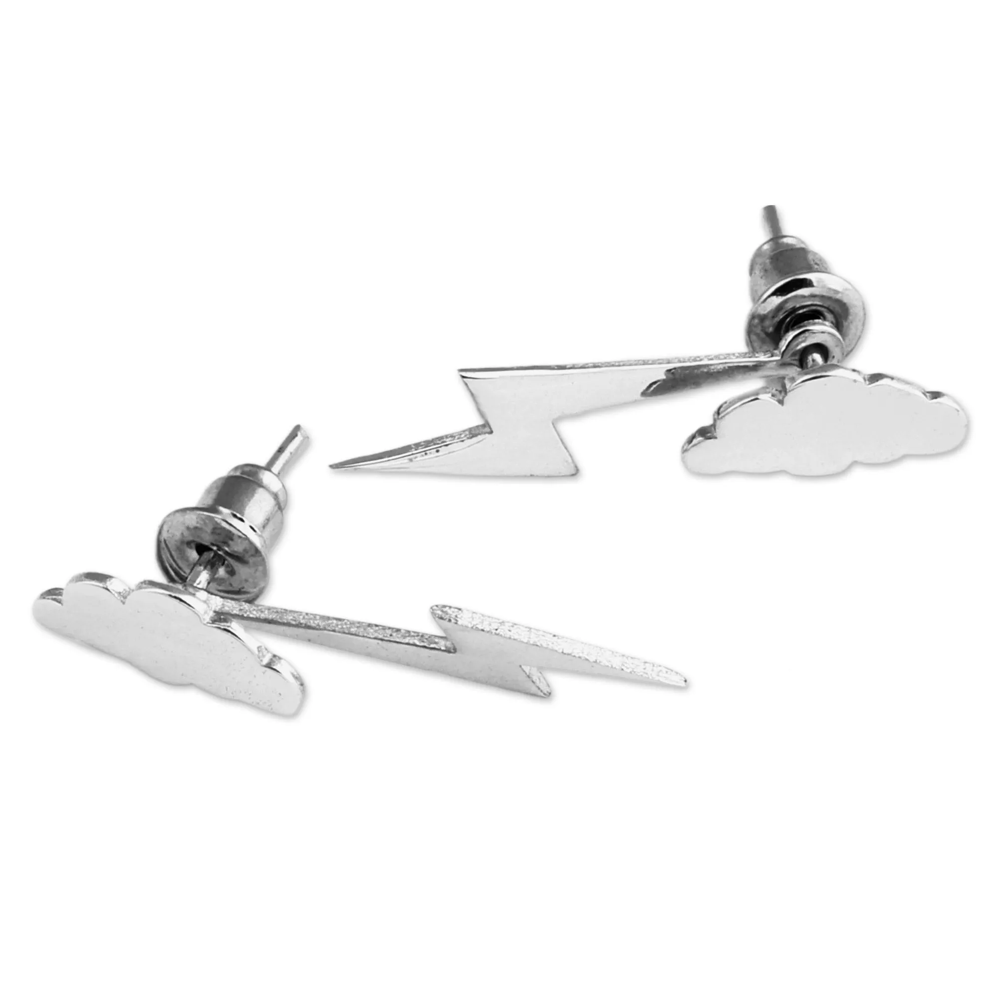 Nature-Themed Bolt Sterling Silver Ear Jacket Earrings - Style Thunder | NOVICA