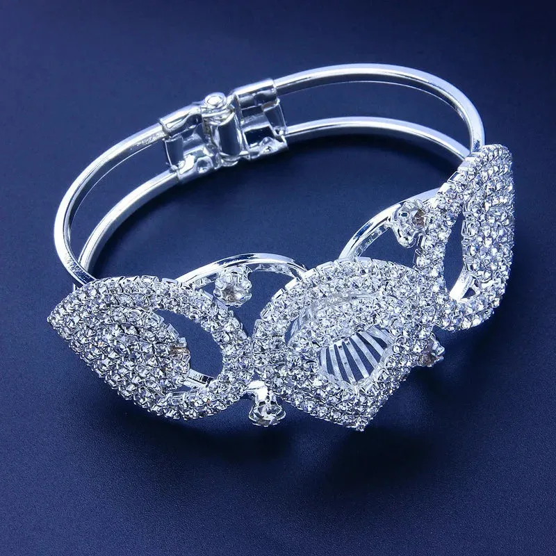 New Fashion Silver Color Stainless Steel Full Crystal Bracelet Flower Bracelet