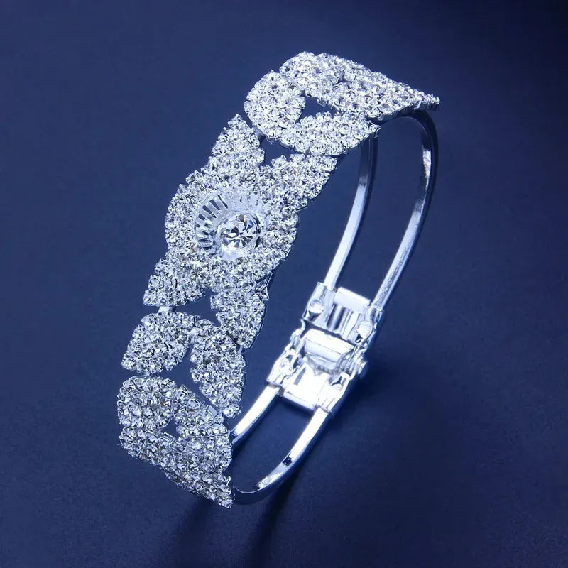New Fashion Silver Color Stainless Steel Full Crystal Bracelet Flower Bracelet
