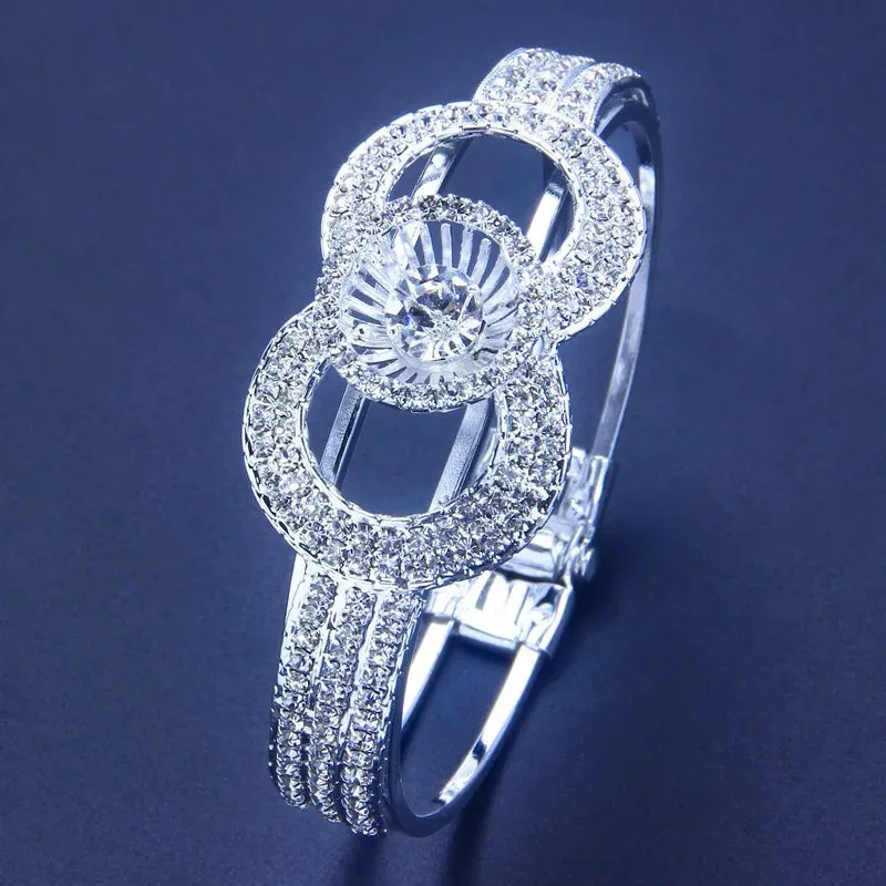 New Fashion Silver Color Stainless Steel Full Crystal Bracelet Flower Bracelet