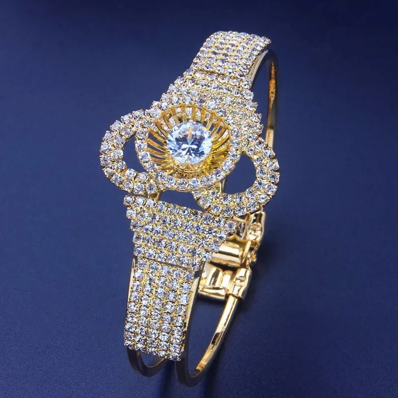 New Fashion Silver Color Stainless Steel Full Crystal Bracelet Flower Bracelet