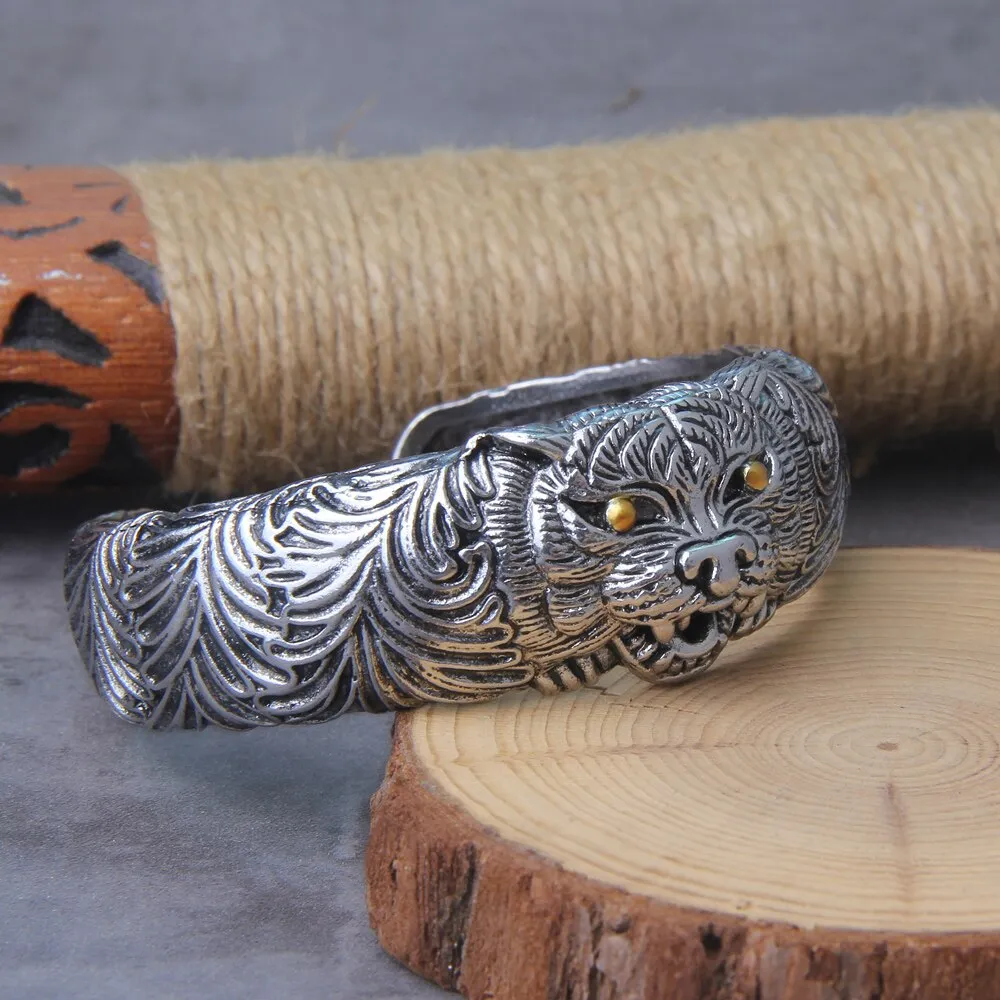 New Style Men's Classic Punk Domineering Tiger Carved Metal Open Bracelet
