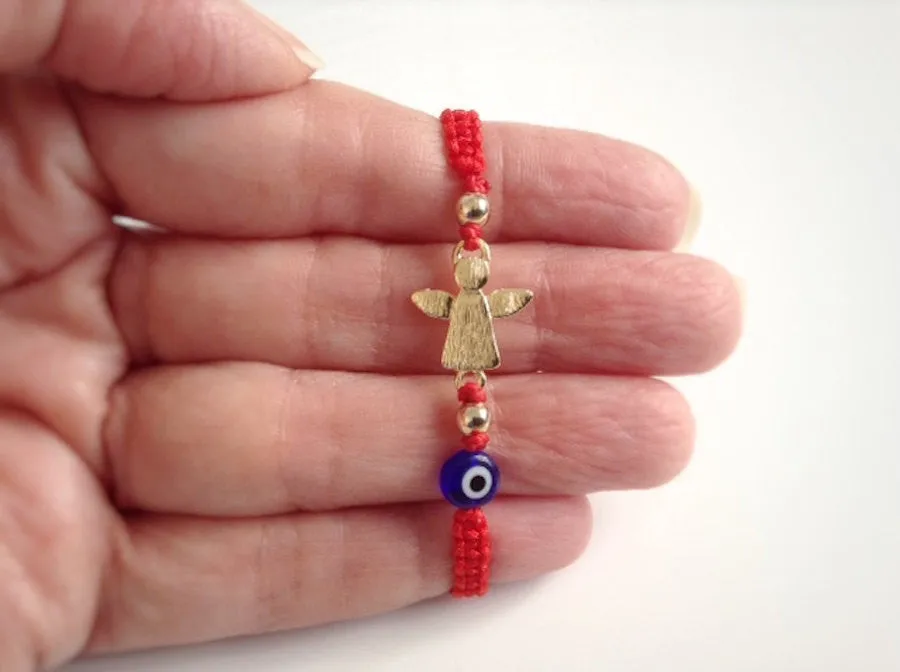 Newborn protection bracelet guardian angel charm - Mal de ojo bracelet - Red String baby bracelet
