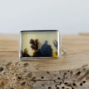 No.715 - Silver Dendritic Agate Ring - Size N