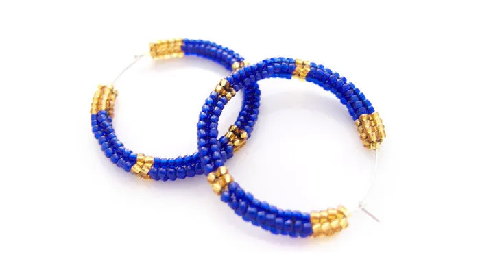 Nubian Classic Blue Beaded Hoops