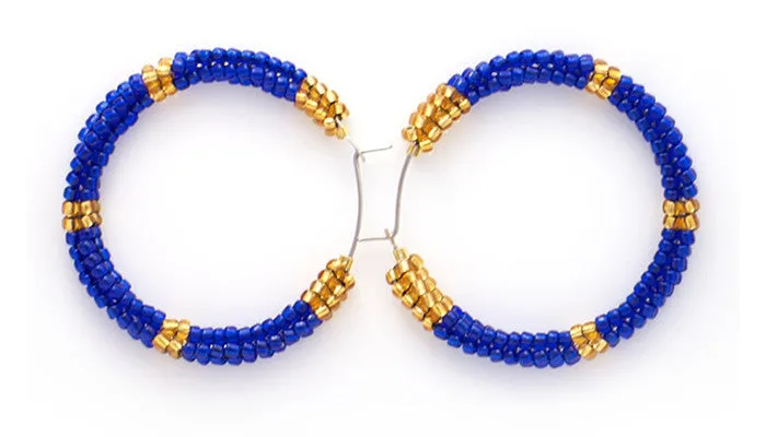 Nubian Classic Blue Beaded Hoops