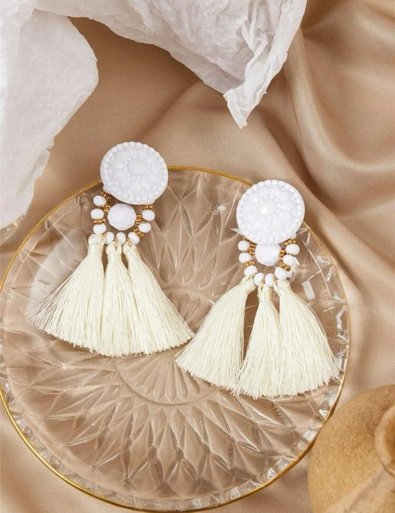 Off White Tassel Earrings